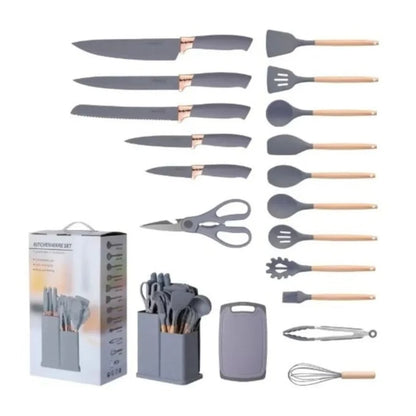 19-Piece Kitchen Utensils Set – Heat-Resistant Silicone & Stainless